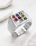 Alookaran Silver 999 Navaratnam Ring - Model 2