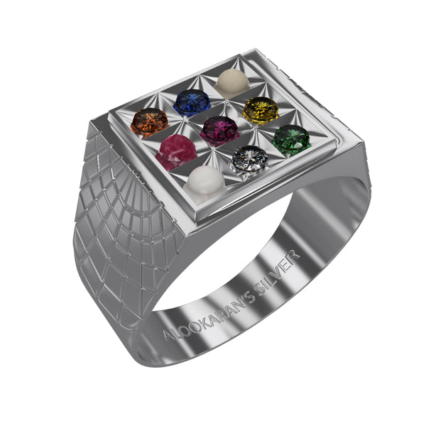 Alookaran Silver 999 Navaratnam Ring - Model 2