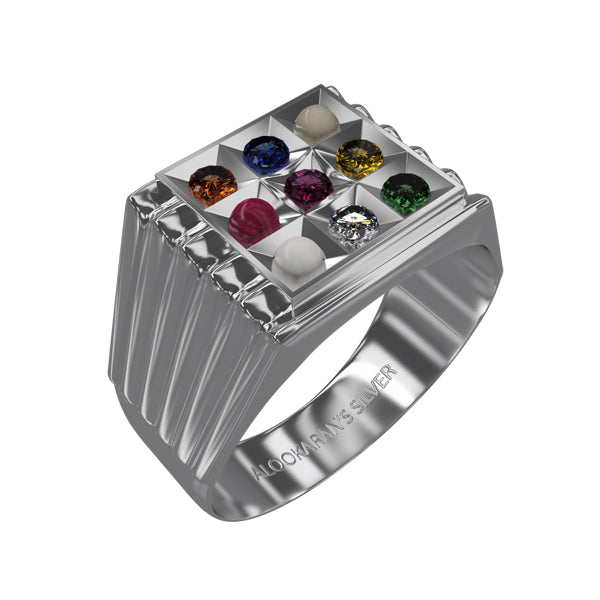 Alookaran Silver 999 Navaratnam Ring - Model 3