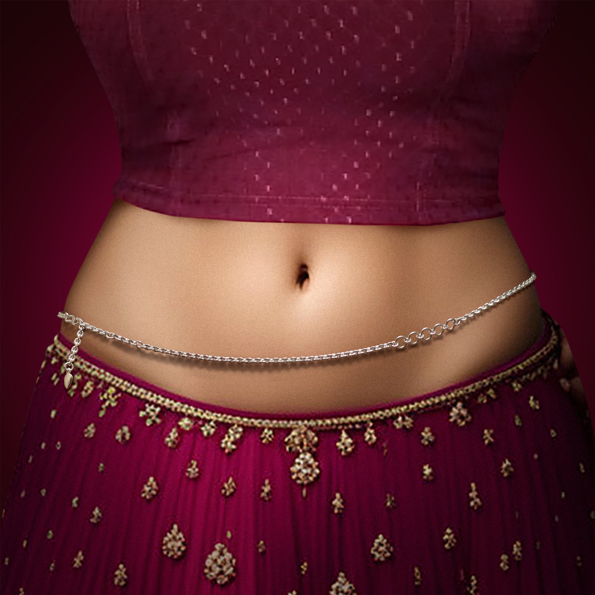 Alookaran Silver Belly Chain for Women - Carnation