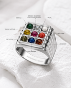 Alookaran Silver 999 Navaratnam Ring - Model 3