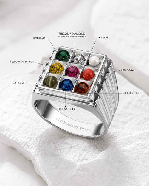 Alookaran Silver 999 Navaratnam Ring - Model 3