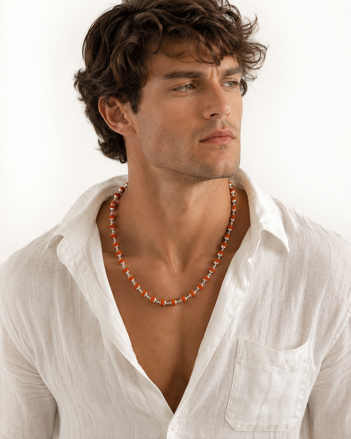 Alookaran Silver Rudraksham Chain - 108 Beads