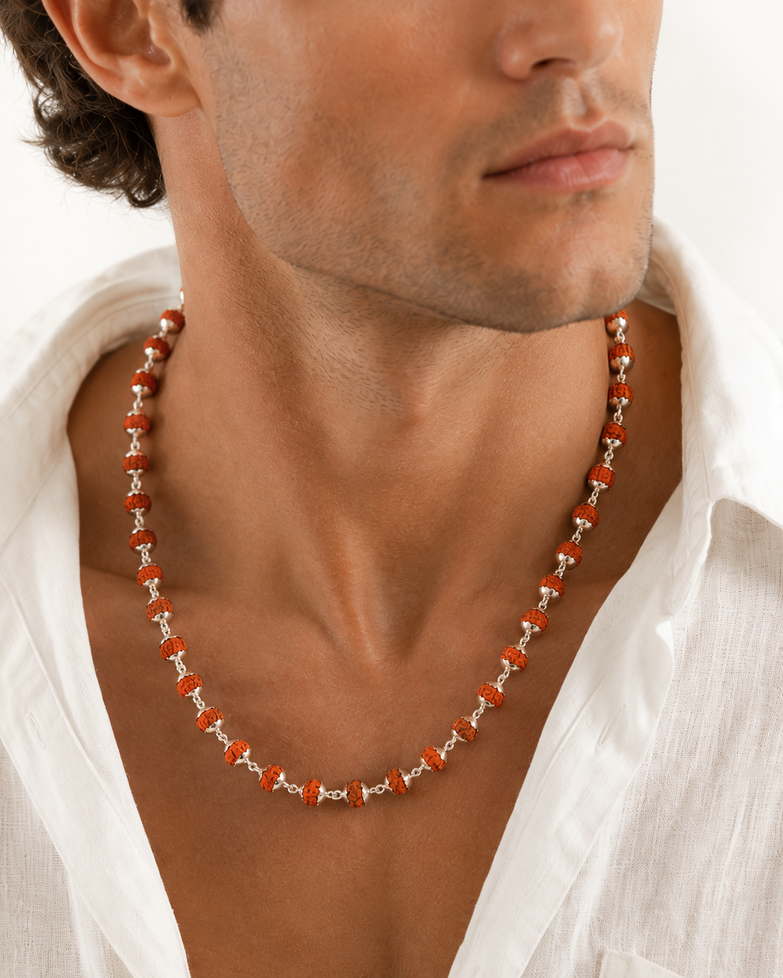 Alookaran Silver Rudraksham Chain - 108 Beads