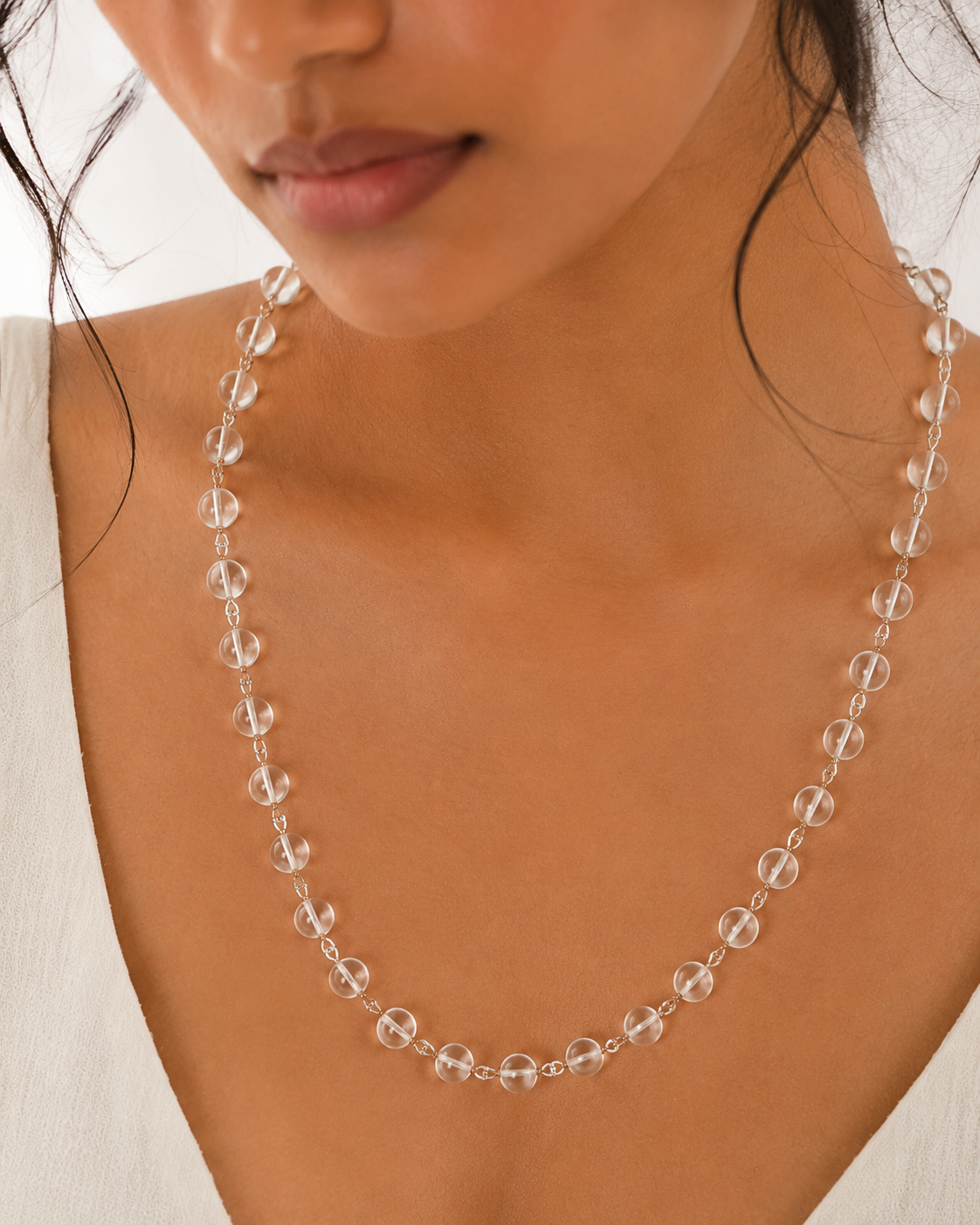 Alookaran Silver Sphadikam/Crystal Quartz Chain for Men/Women