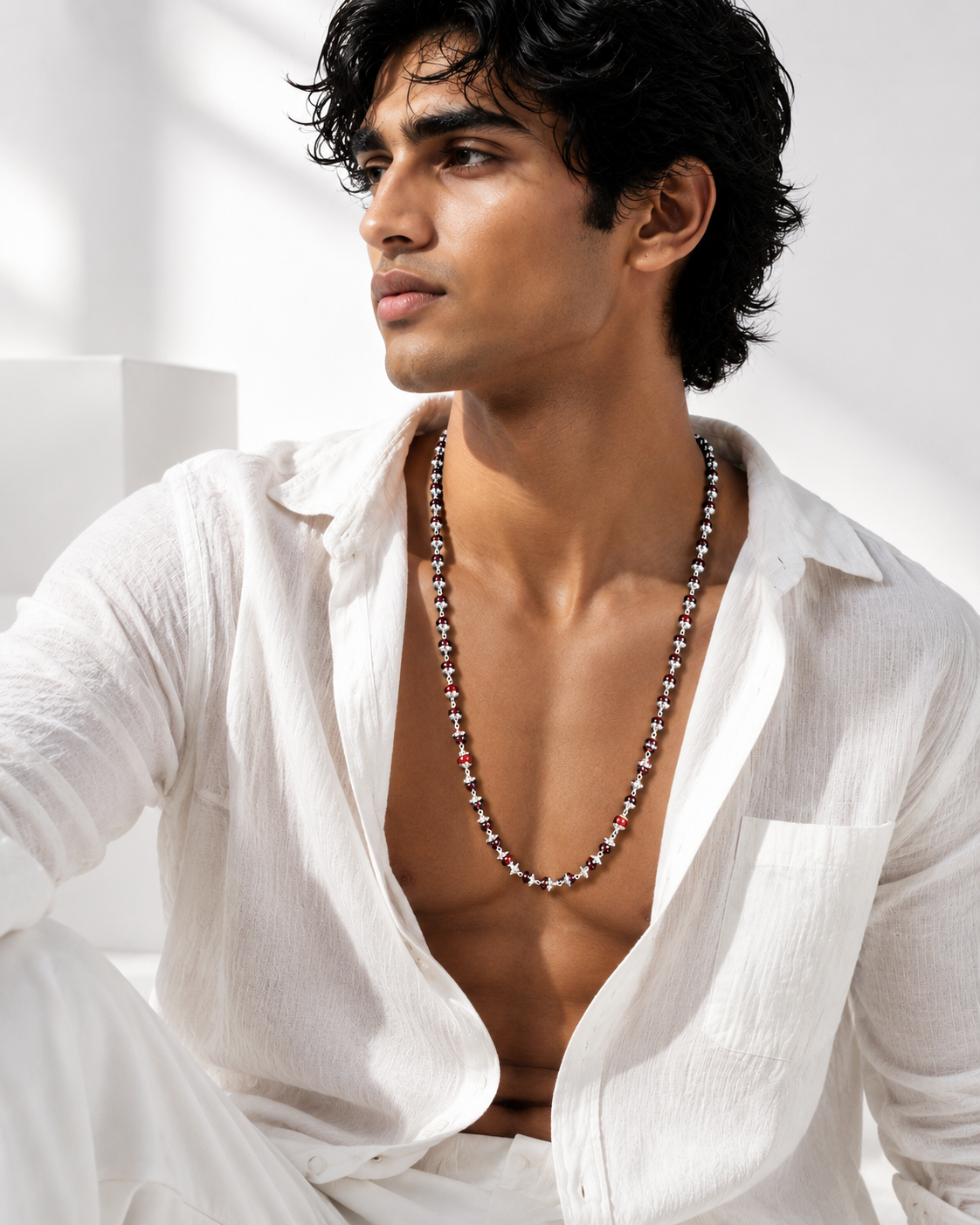Alookaran Silver Red Sandalwood Chain for Men/Women - 54 Beads