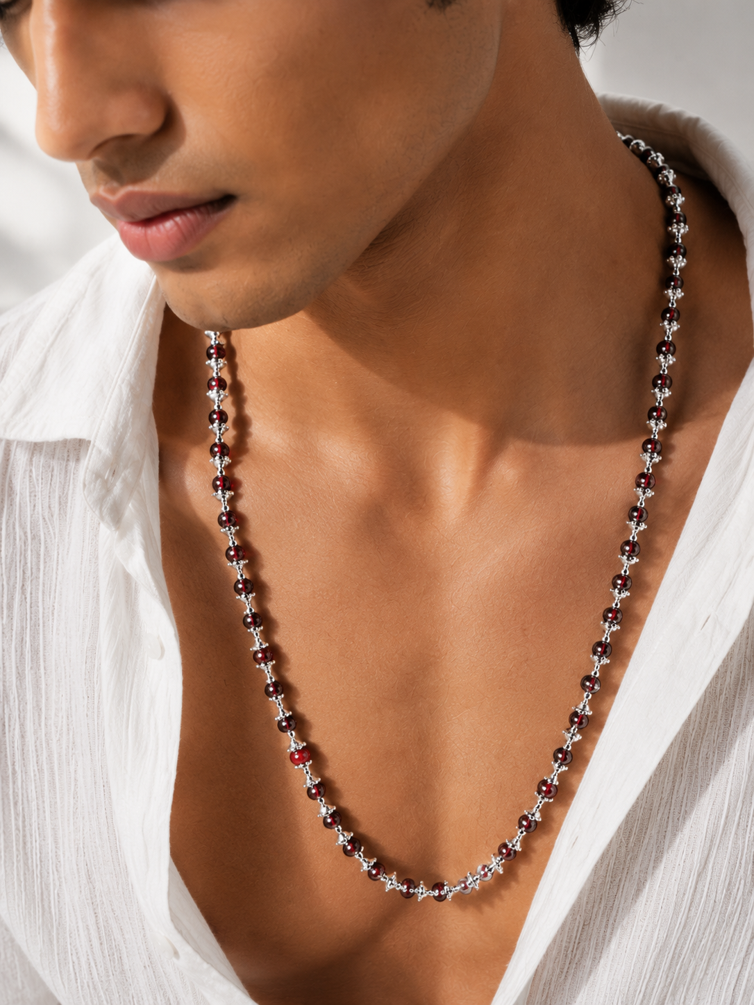 Alookaran Silver Red Sandalwood Chain for Men/Women - 54 Beads