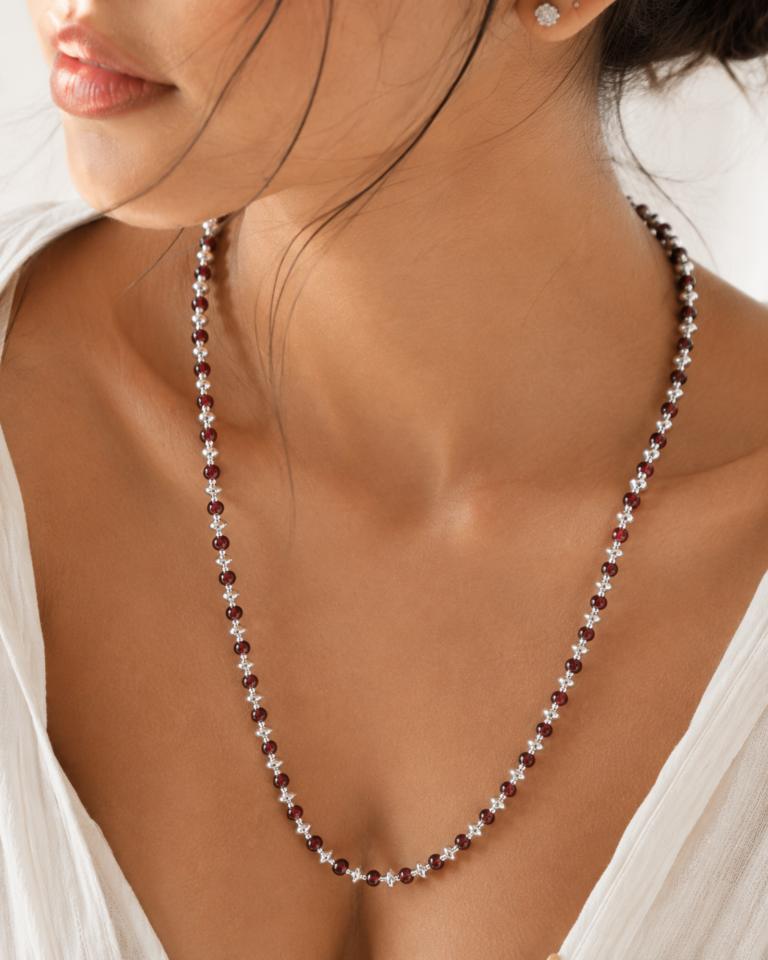 Alookaran Silver Red Sandalwood Chain for Men/Women - 108 Beads