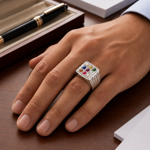 Alookaran Silver 999 Navaratnam Ring - Model 3