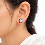 Multicolour Flower Stud Earrings in 925 Sterling Silver