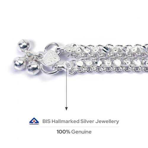 Alookaran Silver Anklets for Women - Crystal Beads