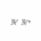 925 Sterling Silver Diamond Floral Stud Earrings