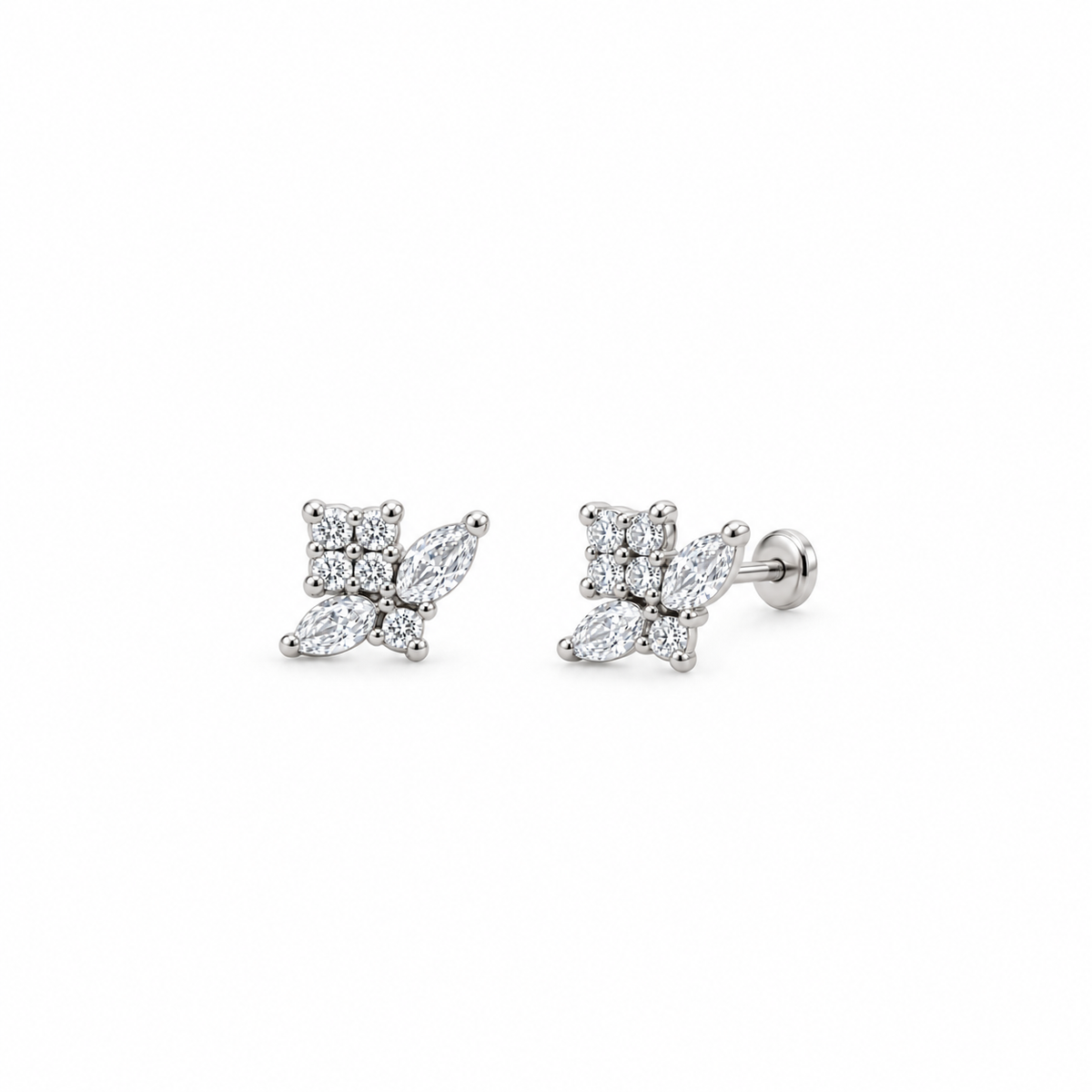 925 Sterling Silver Diamond Floral Stud Earrings