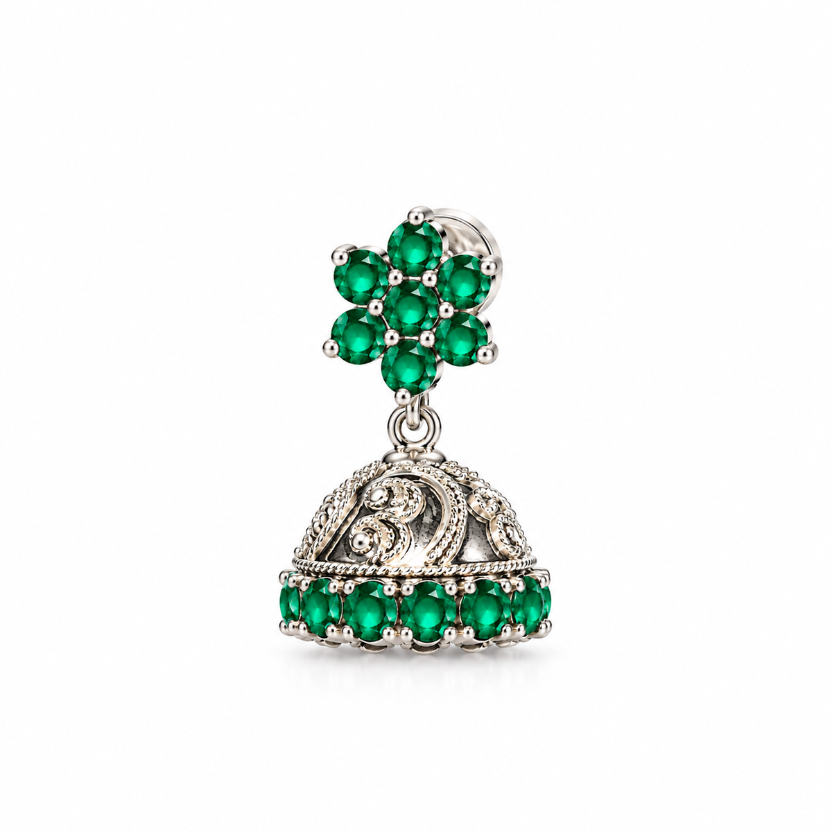 Green Stone 925 Sterling Silver Jhumka Earrings