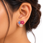 Multicolor Floral Stone Drop Stud Earrings