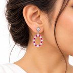 Pink Stone Dangle 925 Sterling Silver Earrings – Elegant Oval Halo Design