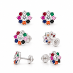 Multicolour Flower Stud Earrings in 925 Sterling Silver