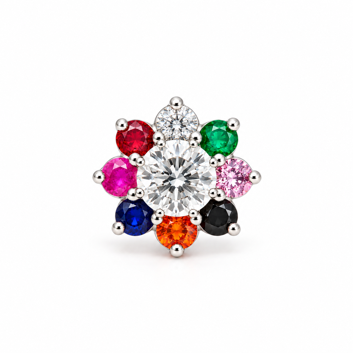 Multicolour Flower Stud Earrings in 925 Sterling Silver
