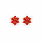 Orange Stone Floral Stud Earrings in 925 Sterling Silver