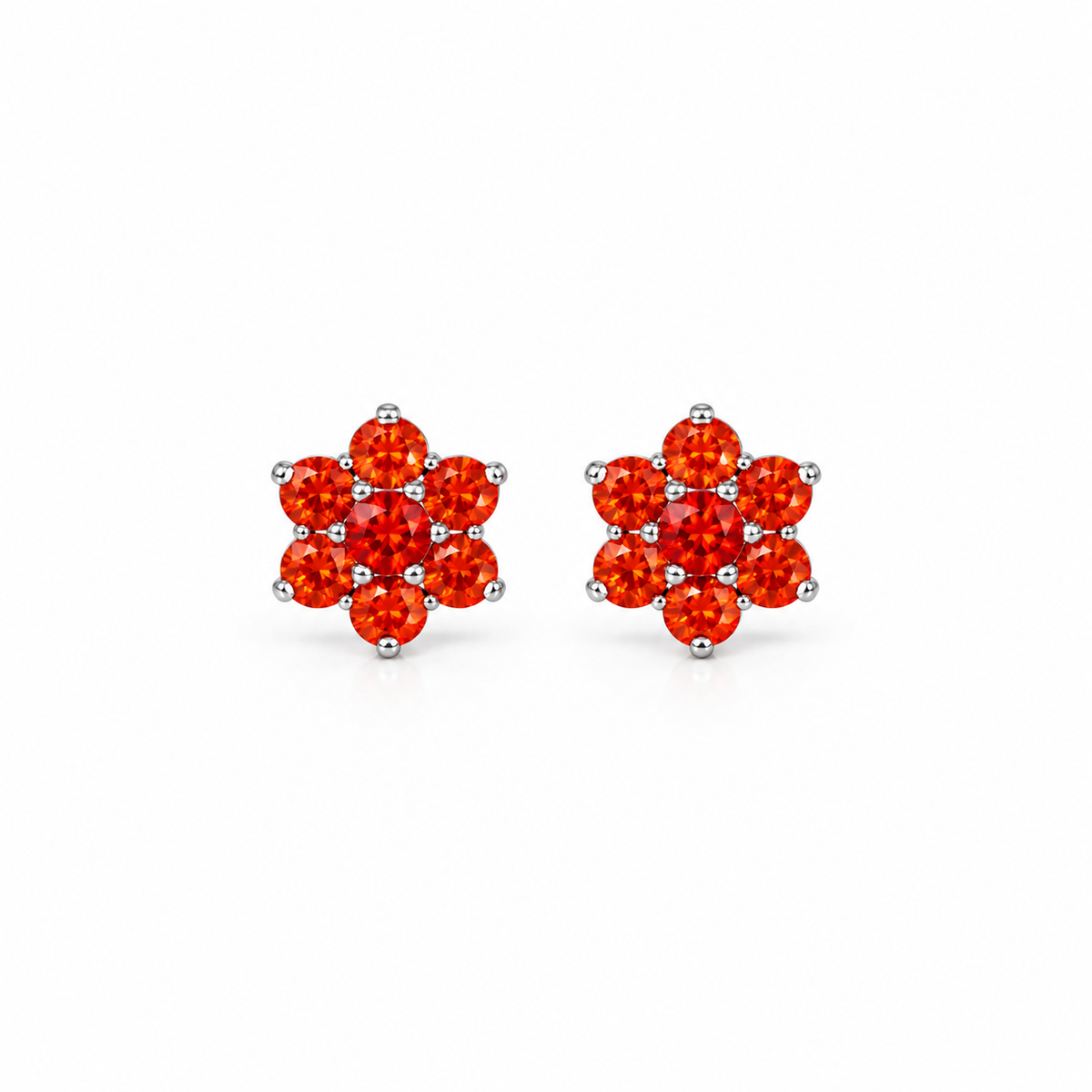 Orange Stone Floral Stud Earrings in 925 Sterling Silver