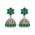 Green Stone 925 Sterling Silver Jhumka Earrings