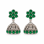 Green Stone 925 Sterling Silver Jhumka Earrings