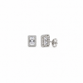 925 Sterling Silver Emerald-Cut Halo Stud Earrings