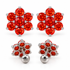 Silver Orange Stone Flower Stud Earrings
