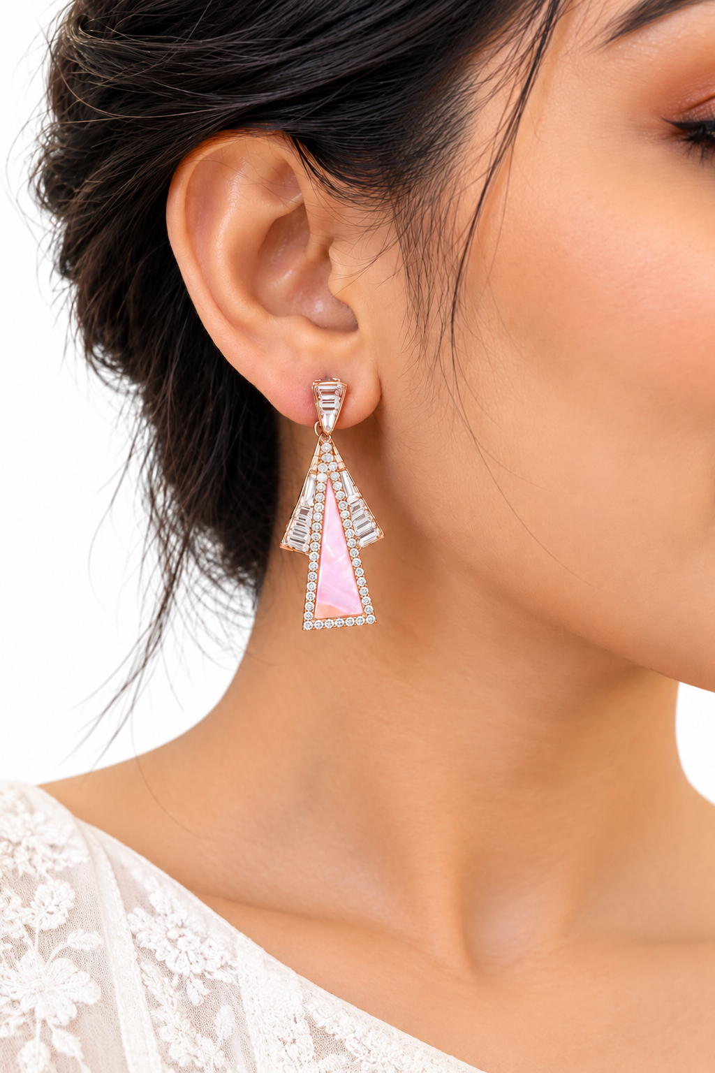 Rose Gold Plated Sterling Silver Pink Mother of Pearl Drop Earrings