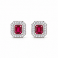 Ruby Red Stone Stud Earrings 925 Sterling Silver  – Elegant Halo Design