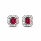 Ruby Red Stone Stud Earrings 925 Sterling Silver  – Elegant Halo Design