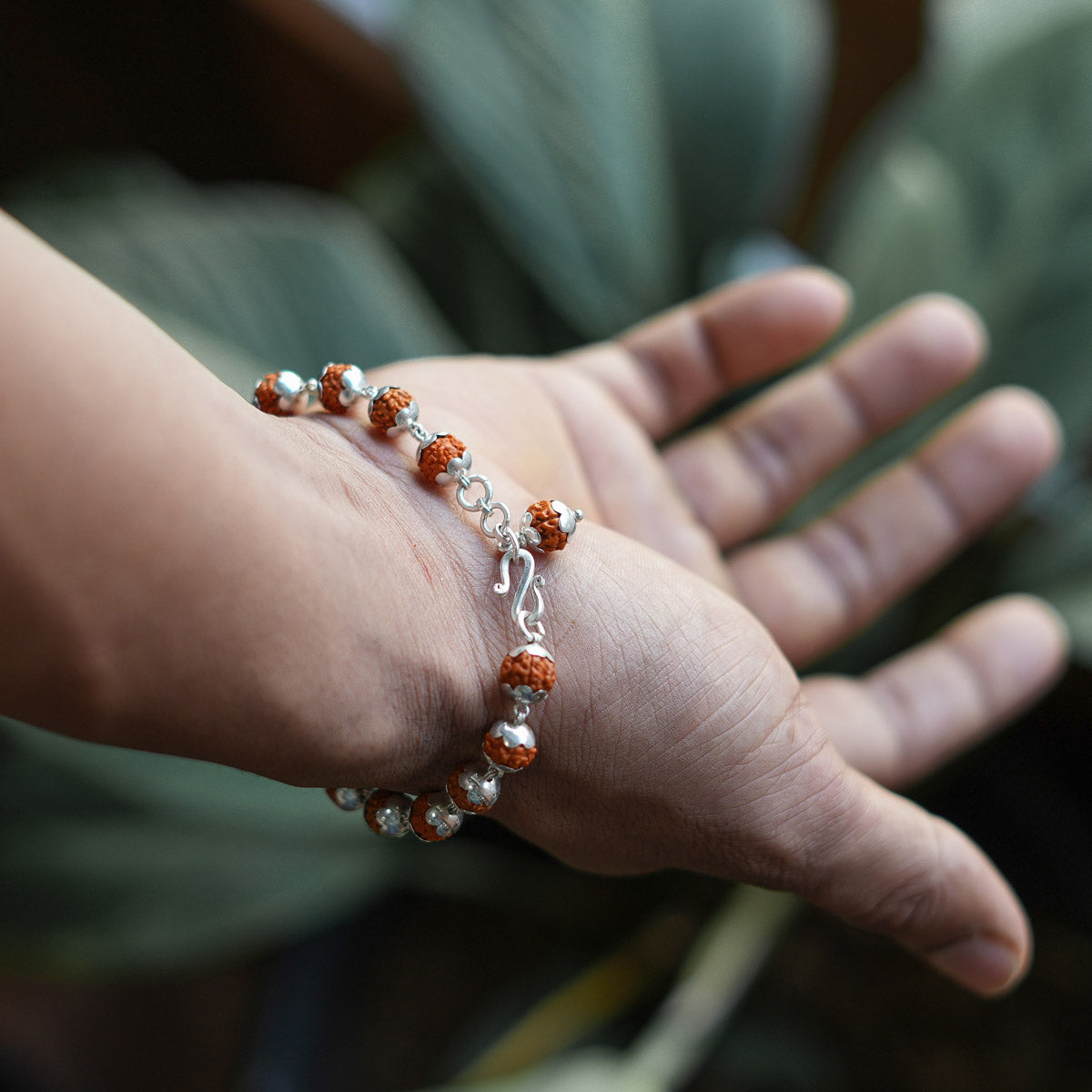 Alookaran Silver Rudraksham Single Layer Bracelet