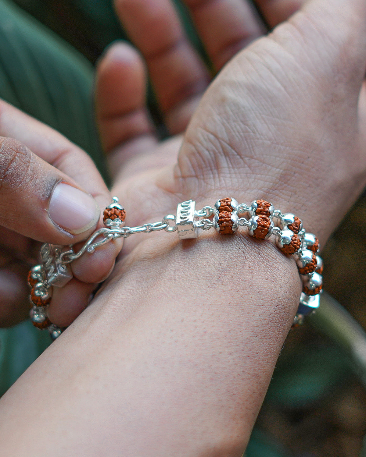 Alookaran Silver Rudraksham Double Layer Bracelet