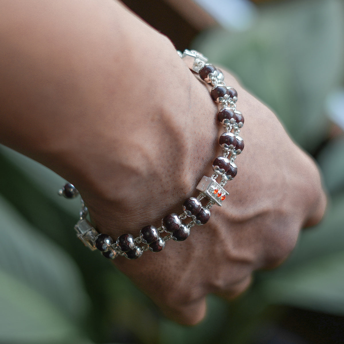 Alookaran Silver Red Sandalwood Double Layer Bracelet