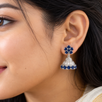925 Sterling Silver Blue Stone Jhumka Earrings – Elegant Floral Design