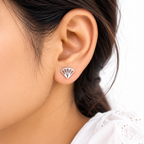 925 Sterling Silver Fan Design Earrings