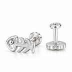 925 Sterling Silver Fishbone Stud Earrings