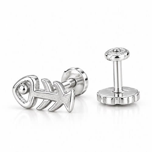 925 Sterling Silver Fishbone Stud Earrings