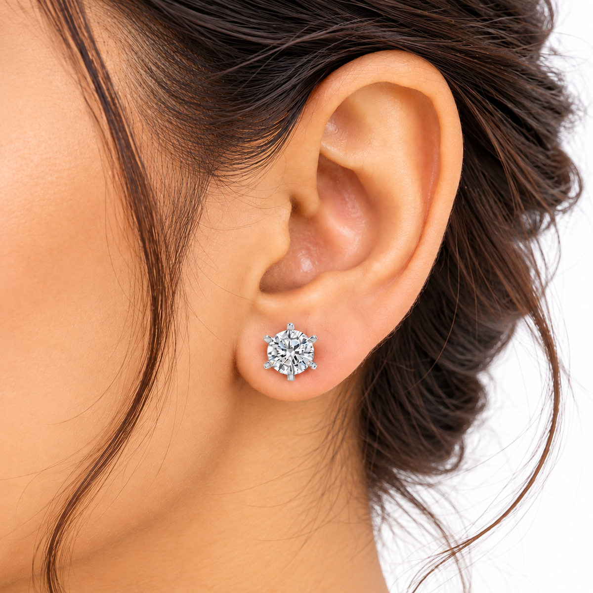 925 Sterling Silver Solitaire Stud Earrings – Round Clear Stone Classic Design
