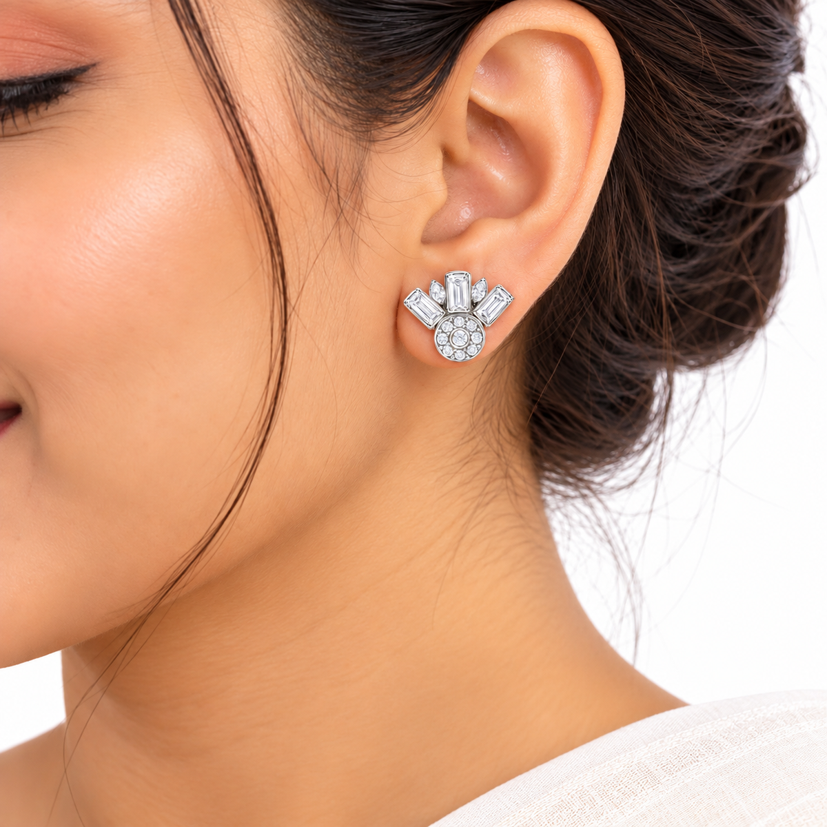 925 Sterling Silver Geometric Stud Earrings – Elegant Crystal Baguette Design