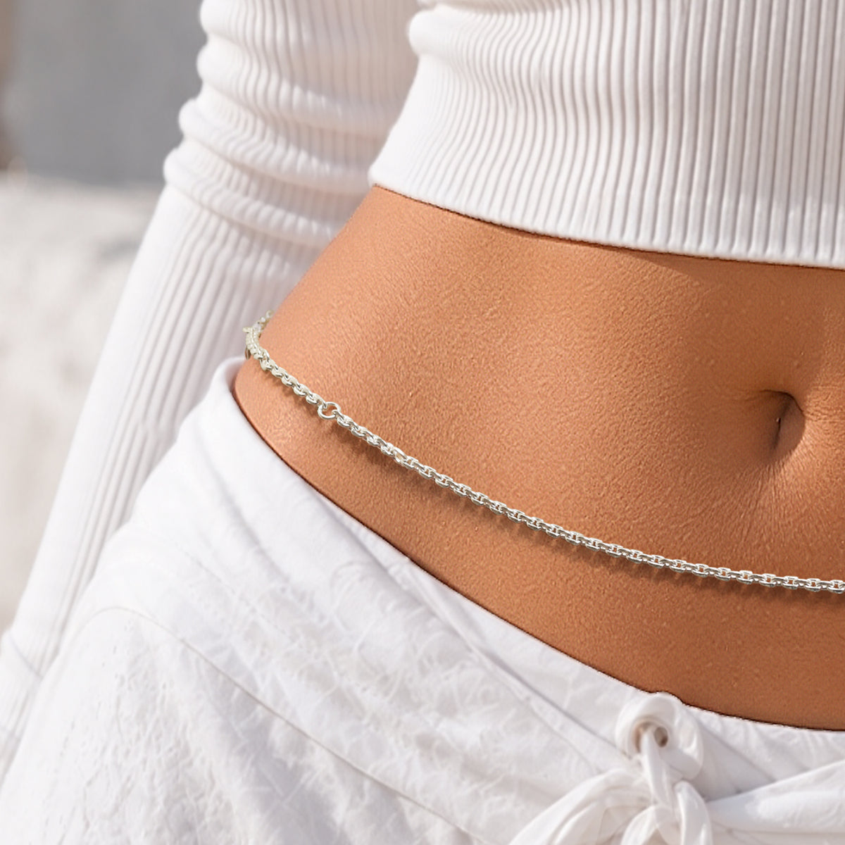 Alookaran Silver Belly Chain for Women - Tulips