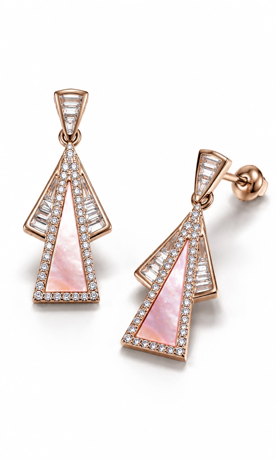 Rose Gold Plated Sterling Silver Pink Mother of Pearl Drop Earrings