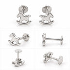 Rocking Horse 925 Sterling Silver  Stud Earrings – Cute Minimalist Design