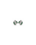 Green and White 925 Sterling Silver Leaf Stud Earrings