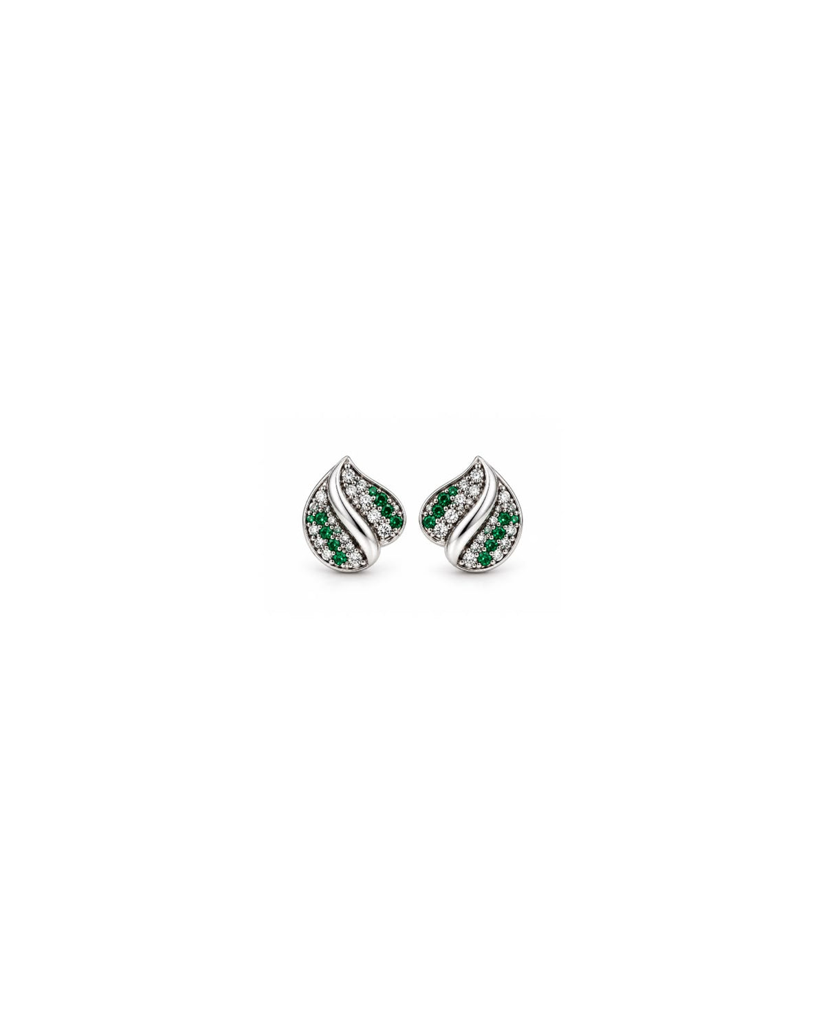Green and White 925 Sterling Silver Leaf Stud Earrings