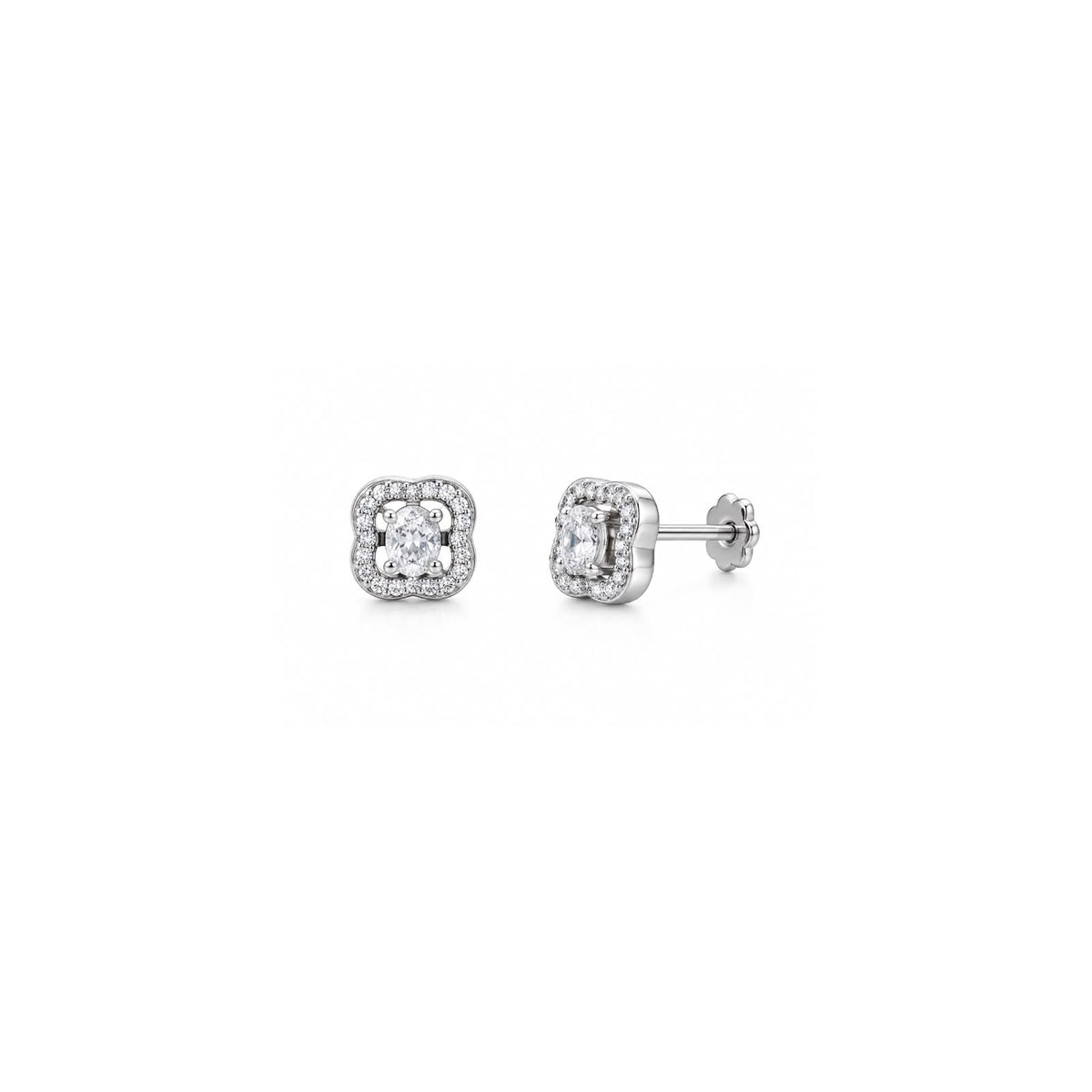 925 Sterling Silver Halo Stud Earrings with Oval-Cut Centre Stone