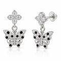 925 Sterling Silver Black and White Stone Butterfly Drop Earrings