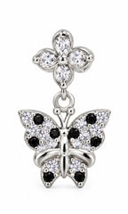 925 Sterling Silver Black and White Stone Butterfly Drop Earrings