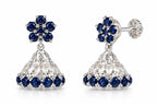 925 Sterling Silver Blue Stone Jhumka Earrings – Elegant Floral Design