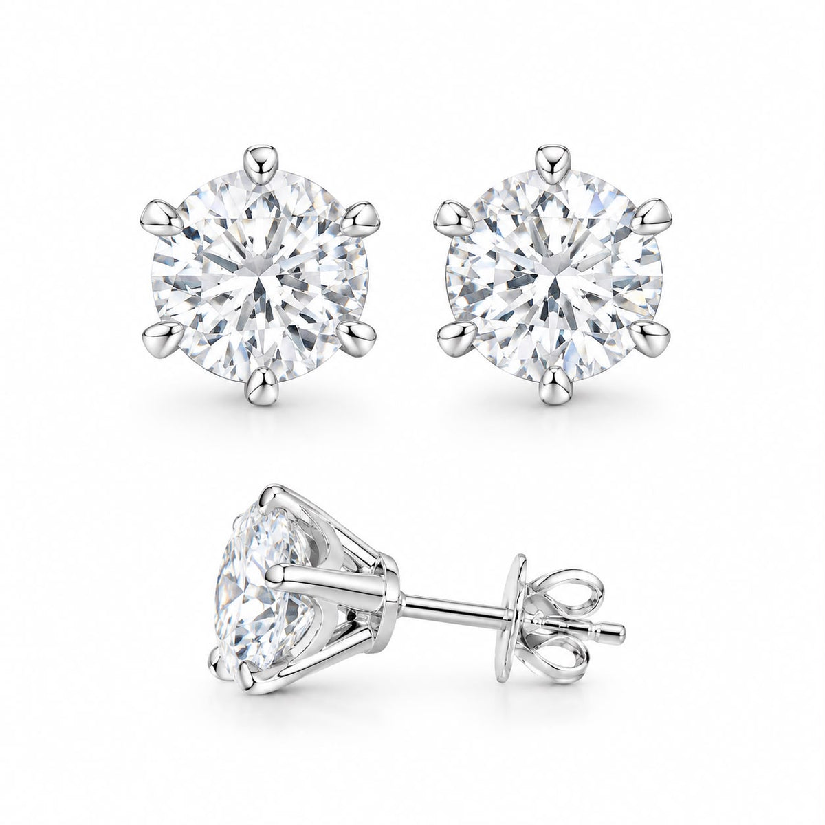 925 Sterling Silver Solitaire Stud Earrings – Round Clear Stone Classic Design